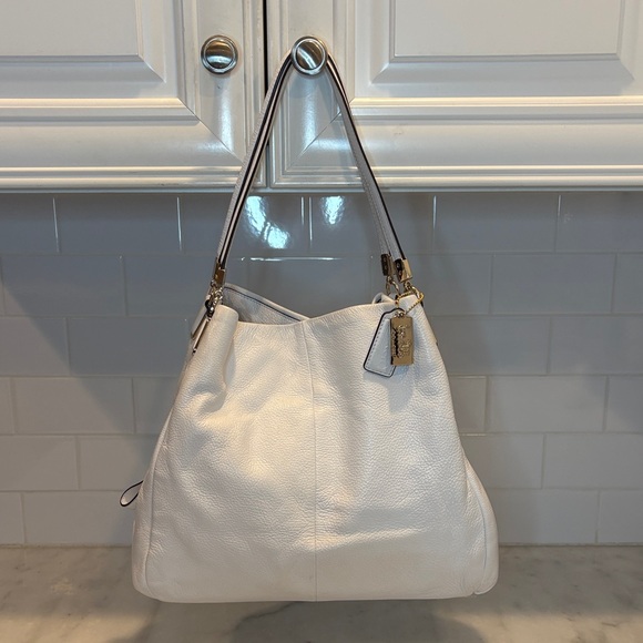 Coach Madison Phoebe Purse White Pebbled Leather Hobo Shoulder Bag Handbag NWOT